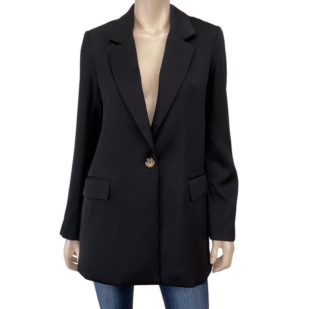 Joie Blazer Women Size 8 Black Long Sleeve Jacket Button Satin Lined NWOT